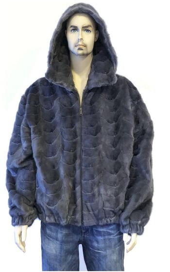 Winter Fur Blue Iris Genuine Mink Section Bomber Jacket With Collar M69R01BI.