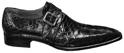 Mauri 53154 Black Genuine All-Over Alligator Skin Loafer Shoes With Monk Straps.