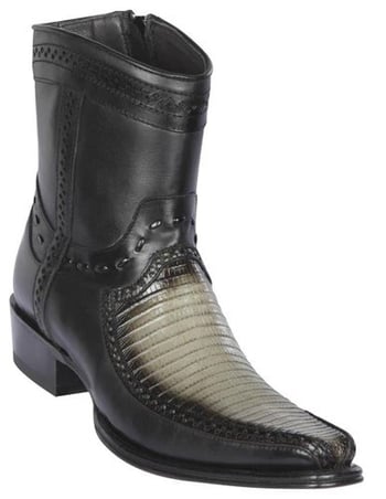 Los Altos Faded Gray Genuine Teju Boots Leather European Square Toe Low Shaft Cowboy Boots 76BF0738