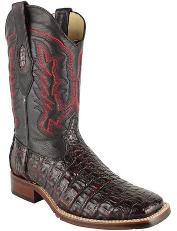 Los Altos Black Cherry Genuine Caiman Flank Wide Square Toe Cowboy Boots 826A1818