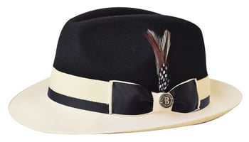 Bruno Capelo Black / Ivory Trimmed Australian Wool Fedora Hat CA-350