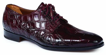 Mauri "Canaletto" 1059 Ruby Red Genuine Body Alligator Hand Painted Burnished Lace-up Shoes.