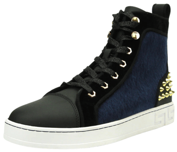 Fiesso FI-2348 Black Blue High-Top Sneaker with Gold Spikes