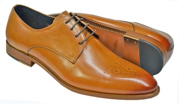 Zota Whiskey Burnished Calfskin Leather Medallion Toe Lace-Up Dress Shoes G669-05