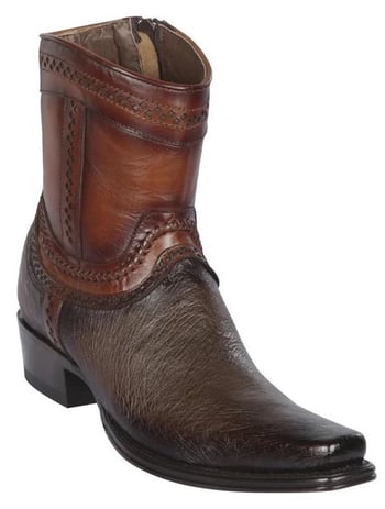 Los Altos Faded Brown Genuine Smooth Ostrich Leather European Square Toe Low Shaft Cowboy Boots 76B9716