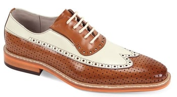 Giovanni Rio Genuine Calfskin Oxford Shoes Tan/Cream Men's Dress — Hand-stitched Sole