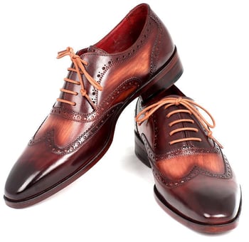 Paul Parkman ''PP22TX54'' Camel / Bordeaux Genuine Leather Wingtip Shoes.