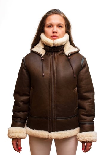 G-Gator Ladies Brown Genuine Shearling Sheepskin Aviator Jacket w/ Reversible Collar / Cuffs 1050.