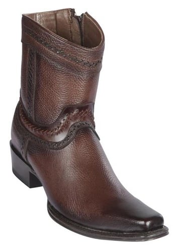 Los Altos Faded Brown Genuine Smooth Ostrich Leather European Square Toe Low Shaft Cowboy Boots 76B2716