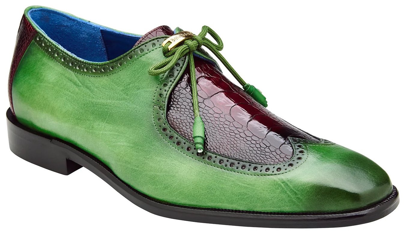 Belvedere "Etore" Antique Emerald Green / Wine Genuine Ostrich Leg / I