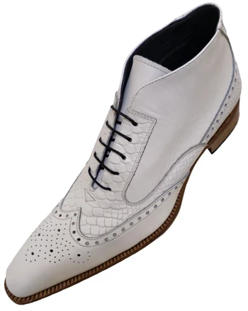 Duca 1102 White Python Embossed Calfskin Wingtip Lace-Up Ankle Boots