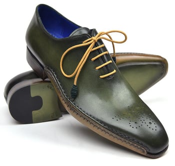 Paul Parkman ''86A5-GRN" Green Genuine Leather Opanka Stitched Medallion Toe Shoes.