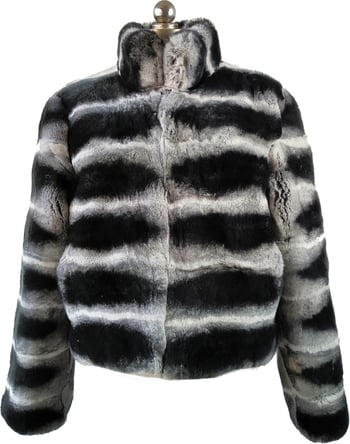 Winter Fur Ladies Black / White Genuine Full Skin Rabbit Bomber Jacket W18S03CH.