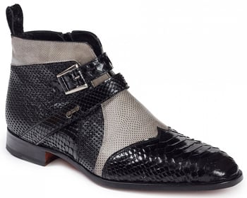 Mauri "Bellini" 4828 Black / Grey / Black Genuine Python / Karung Lizard / Ostrich Perforated Monk Strap Boots.