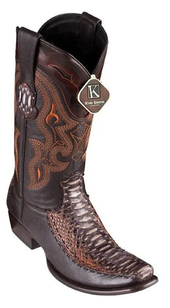 King Exotic Bustic Cognac Genuine Python Dubai Square Toe Cowboy Boots 479F5788