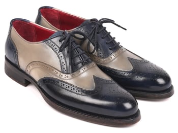 Paul Parkman Navy / Gray Genuine Leather Wingtip Goodyear Welted Oxford Dress Shoes 027-NVYGRY