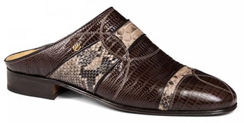 Mauri "4808" Dark Brown Genuine Lizard / Beige-Brown Python Half Shoes.