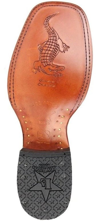 Los Altos Brown Genuine Caiman Hornback Leather Wide Square Toe Cowboy Boots 822G0207