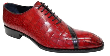 Duca Di Matiste "Torre" Red/Black Genuine Italian Calf Leather Crocodile Print Lace-Up Dress Shoes.