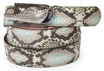 Mauri Green Genuine Calf / Python Print / Suede Belt With Rhinestones Buckle AB9.