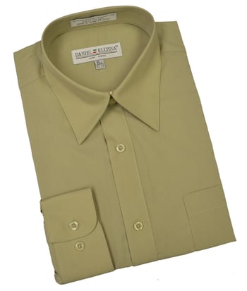 Daniel Ellissa Solid Olive Cotton Blend Dress Shirt With Convertible Cuffs DS3001