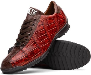 Marco Di Milano "Saulo" Cognac Genuine Crocodile And Ostrich Quill Fashion Sneaker