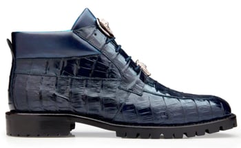 Belvedere Gallardo Navy Hand-Painted Caiman Crocodile & Calfskin Dress Shoes