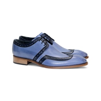 Duca Di Matiste Savona Light Blue / Navy Italian Calfskin Wingtip Derby Shoes.