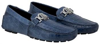 Mauri "Tide" 3485 Caribbean Blue Genuine Crocodile Flank Hand Painted Loafer Shoes.