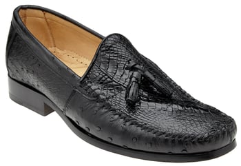 Belvedere Bari Black Genuine Alligator & Ostrich Tassel Loafers