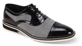 Giovanni Sinclair Calfskin Oxford Shoes, Black/White Genuine Leather