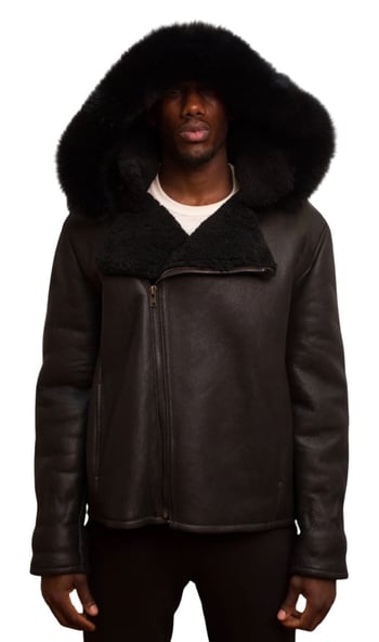 G-Gator 900H Black Shearling Sheepskin Jacket Fox Fur Hood Winter Jacket USA Made