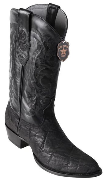 Los Altos Black Genuine Elephant Skin Round Toe Cowboy Boots 657005