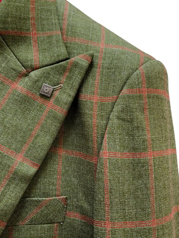 Statement "Oxford" Olive Green / Red Super 180's Cashmere Wool Vested Modern Fit Suit