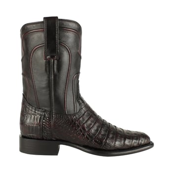 Los Altos Black Cherry Genuine Caiman Belly Round Roper Toe Cowboy Boots 698218