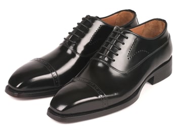 Paul Parkman Black Genuine Polished Leather Goodyear Welted Cap Toe Oxford Dress Shoes 056BLK84