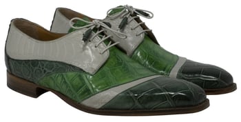 Mauri "Swag" 3064 Hunter Green / Emerald Green Genuine Body Alligator / Acre Raindrops Ostrich Leg Hand Painted Lace-up Shoes.