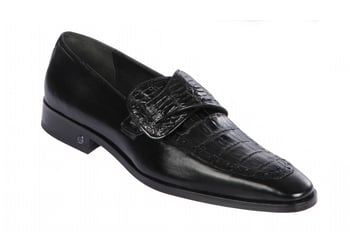 Lombardy Black Genuine Crocodile Dress Loafer with Side Loop ZLM038205.