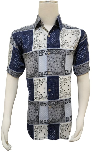 Pronti Navy / Grey / White Paisley Lightweight Short Sleeve Shirt S6544