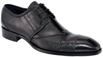 Duca Di Matiste "Imperio" Black Genuine Italian Calfskin Lace-Up Shoes.