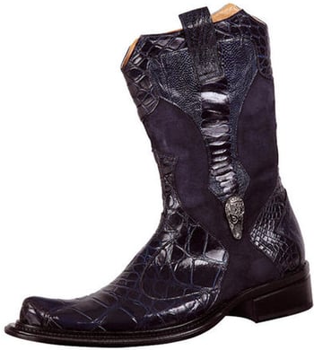 Mauri 44158 "Chatelet" Wonder Blue Alligator/Ostrich Leg/Suede Boots With Silver Mauri Alligator Head on Side