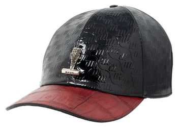 Mauri H-65 Black / Red Genuine Baby Crocodile Hand Painted / Embossed Patent Leather Hat