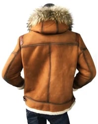 G-Gator Cognac Genuine Shearling Sheepskin Aviator Jacket-B3 With Removable Hood And Fur 8015.