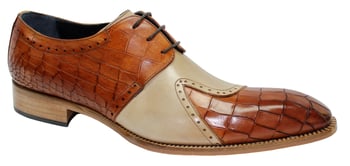 Duca Di Matiste "Valentano" Cognac/Beige Genuine Italian Calf Leather Crocodile Print Lace-Up Dress Shoes.