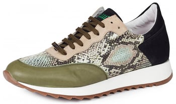 Mauri "Boccioni" M728 Green Genuine Calf / Python Print / Suede Sneakers.