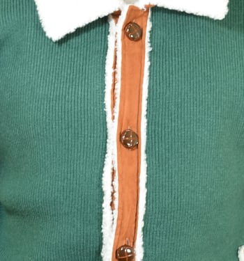 Cigar Green / Cognac / White Modern Fit Cotton Sherpa Cardigan Sweater / Hat SWJ-1015