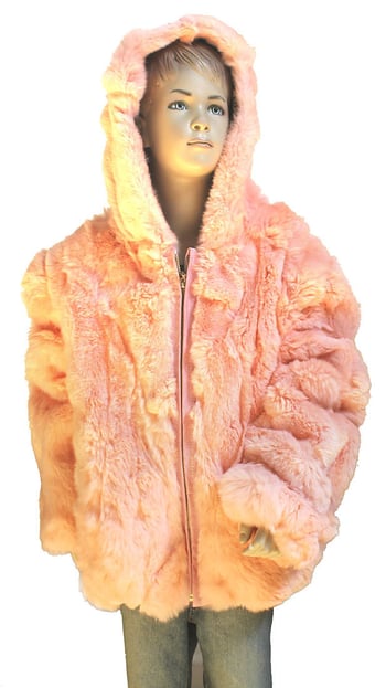 Winter Fur Kid's Pink Rex Rabbit Jacket With Hood K08R02PK.