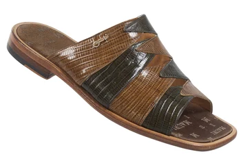 Mauri "1774" Olive / Taupe Genuine Lizard Slide-In Open Toe Sandals.