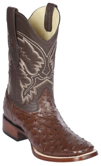 Los Altos Brown Genuine Ostrich Wide Square Toe Cowboy Boots 8220307