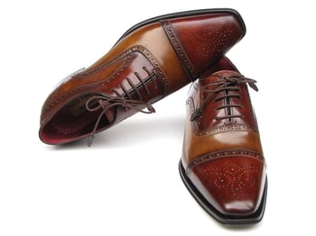 Paul Parkman 024 Camel / Red Genuine Italian Calfskin Captoe Oxford Hand-Painted Shoes